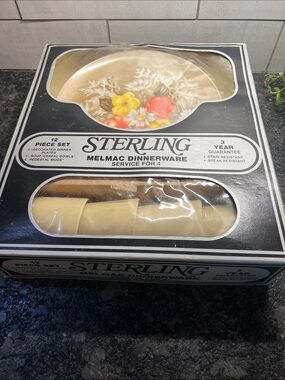 Vintage 12 Piece Melmac Dinnerware Set by Sterling.  New in box